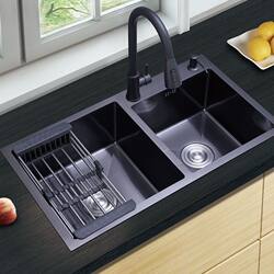 German Imported Black Nano 304 Stainless Steel Multifunctional Sink Kitchen Double Sink Thickened Dishwashing Sink