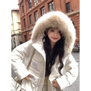
New workwear down jacket thickened 2024 winter women's overcome fur collar hooded fashion coat warm jacket