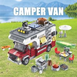2025 new luxury RV camper car leisure vacation with outdoor cooking utensils building block assembly toy girl series