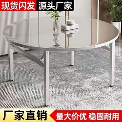 Stainless steel folding square table extra thick portable barbecue table outdoor stall night market simple dining table round table