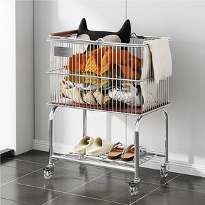 
Medium-old dirty clothes basket bathroom double-layer clothes storage basket bathroom storage rack trolley laundry basket residential furniture