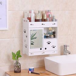 Wall-Mounted Storage Rack, No-Drill Bathroom Organizer, Cosmetic Box with Mirror, Wall-Mounted, Washable