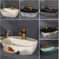 Countertop Washbasin Ceramic Art Vintage Wash Basin Single Basin Balcony Bathroom Wash Basin Outdoor Wash Basin