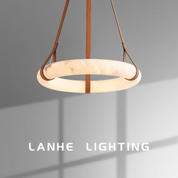 French-Style Light Luxury Living Room Faux Marble Chandelier, Modern Minimalist and Elegant Circular Villa Duplex Leather Stainless Steel Lamp