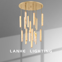 North American Rh All-Copper Natural Marble Living Room Chandelier American Light Luxury Duplex Villa High-Ceiling Dining Room Staircase Long Chandelier