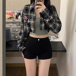 2025 Black High-Waisted Stretch Denim Shorts for Women, New Slimming Summer Outerwear, Hot Girl A-Line Hip-Hugging Pants