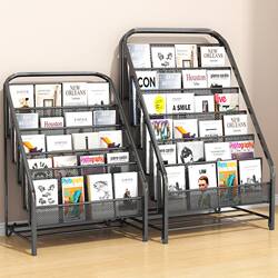 Wall-Mounted Floor-Standing Bookshelf, Magazine Storage Rack, Multi-Layer Shelf, Simple Book and Newspaper Rack, Wrought Iron Bookcase, Display Rack, Storage Rack
