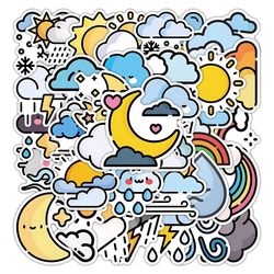 【Large Illustrations Officially Authorized】108 Weather Simple Line Art Stickers DIY Cute and Fun Illustrations Children's Toys Decoration for Planners, Desktops, Phone Cases, Suitcases, Stationery Stickers