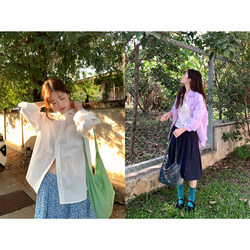 Xxdeli Fragrant Pear Korean Style Artistic Pure Cotton Shirt Loose Versatile Casual Age-Reducing Silhouette Shirt