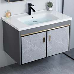 Space Aluminum Bathroom Cabinet Set for Small Apartments, Wall-Mounted Washbasin and Integrated Ceramic Washstand