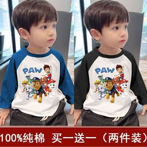 
100% cotton boys spring and autumn long-sleeved T-shirt 2026 new small and medium-sized children's Paw Patrol cartoon top bottoming shirt