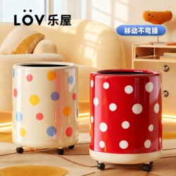 Lov Lewu Trash Can with Wheels, Movable, Suitable for Living Room, Bedroom, Children's Room, Large Capacity, Cute Polka Dot Trash Bin