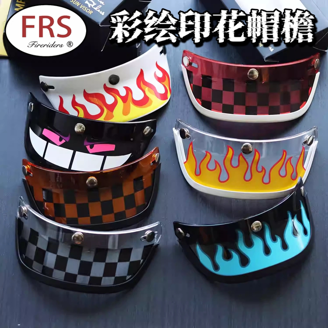 
fireriders retro helmet brim flame plaid cartoon personality visor duck tongue motorcycle decoration