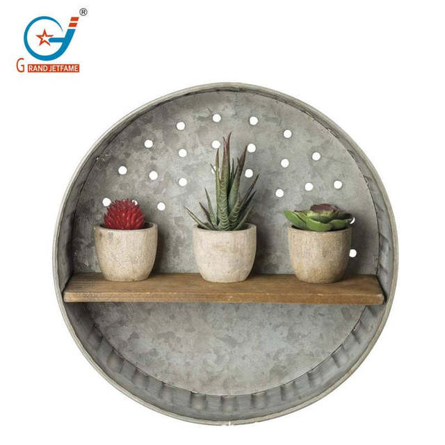 
Galvanized home and garden wall mounted metal and wood storage trays