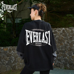 American Everlast Boxing High-Street Sports Oversize Design Color-Blocked Pure Cotton Fake Two-Piece Long-Sleeve T-Shirt
