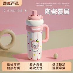 Stainless Steel Insulated Straw Cup, Large Capacity Water Cup, High Aesthetic Ceramic Straw Cup for Girls, Office Use