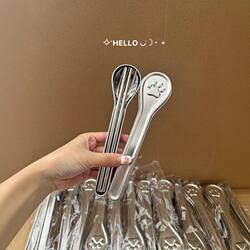 304 Stainless Steel Chopsticks and Spoon Set, Tableware Set for One Person, Portable Storage Box for Students, High-Looking New Model