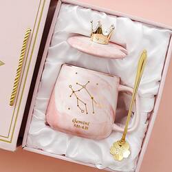 High-Looking Ceramic Mug with Lid and Spoon, Cute Cup for Female Students, Household Coffee Cup, Large-Capacity Water Cup