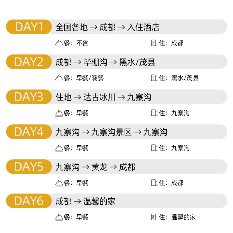 2-8人团纯玩+四川旅游6日5晚毕棚沟达古冰川九寨沟黄龙旅游包机票