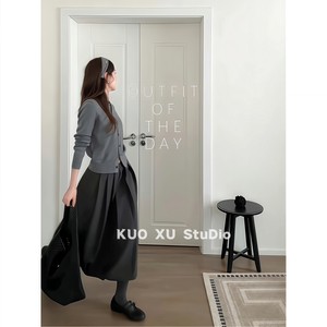 巨好看早秋一整套小香风针织衫上衣高腰显瘦百搭花苞裙半身裙套装