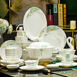 Bingyan High-End Dish Set Household Accessible Luxury High Temperature Bone China Tableware Jingdezhen Housewarming Ceramic Bowls and Plates