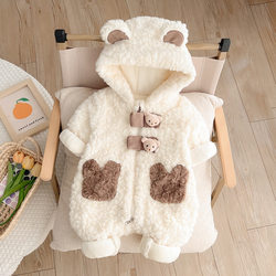 Baiyi - Baby Clothes Winter Outfit for Boys and Girls, One-Piece Jumpsuit with Fleece Lining, Thickened Sweater, Warm and Windproof for Outdoor Wear