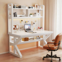 Desk and Bookshelf Integrated Table with Perforated Board for Bedroom, Home Use, Student Study Desk, Writing Desk, Desktop Office Computer Desk
