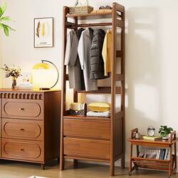 Solid Wood Coat Rack with Drawers, Small Apartment Bedroom Bedside Cabinet, Modern Simple Clothes Rack, Integrated Living Room Storage Shelf