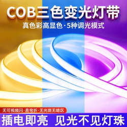 Cob Three-Color Dimmable Light Strip Led Flexible Strip 220V Super Bright Living Room Ceiling Self-Adhesive Driver Self-Adhesive Atmosphere Lighting