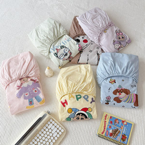 
100% cotton washed cotton fitted sheet single product Class A maternal and infant grade solid color Morandi color cartoon embroidery student dormitory single