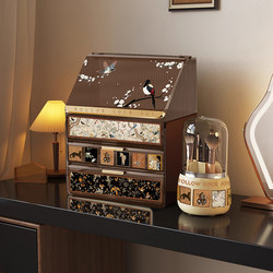 Medieval-Style Cosmetics Storage Box, Lipstick, Perfume, and Skin Care Product Storage Rack, Large-Capacity Dust-Proof Dressing Table Organizer Box