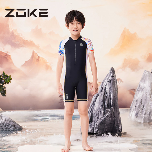 zoke/zhouke children's swimsuit one-piece boxer professional swimming training hot spring vacation sun protection boy's swimsuit