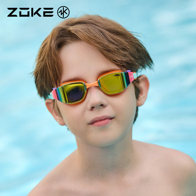 Zhouke swimming goggles for children and boys new high-definition anti-fog training flat vacation anti-slip eye-catching boys swimming goggles