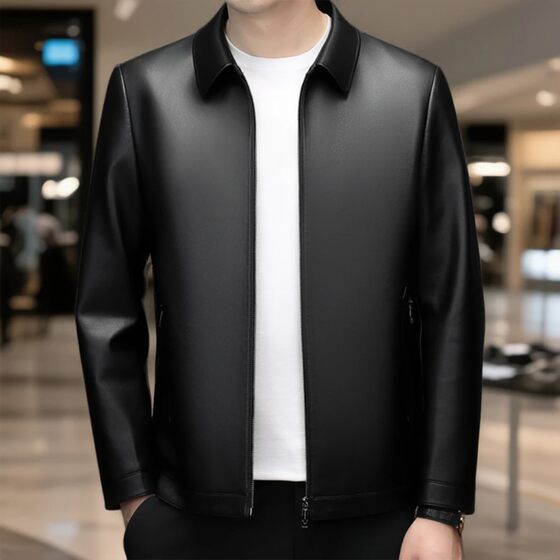 
Olsen quality men's leather spring new men's 100% first layer cowhide zipper spring casual leather clothing for men