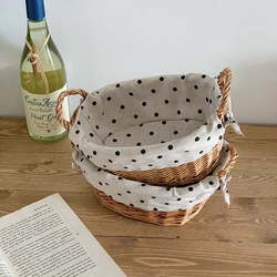 Polka Dot Wicker Storage Basket for Home Desktop Snacks and Miscellaneous Items, Straw Woven Fabric Art Living Room Storage Basket