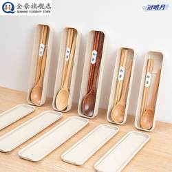 Chopsticks and Spoon Set, Wooden Chopsticks for Office Workers, Single-Person Portable Tableware, Student Storage Box, Two-Piece Tableware Set