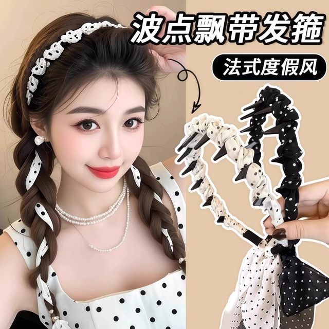 Polka dot streamer hairband for women 2025 new silk scarf tied hair integrated high-end temperament versatile hair braiding hair accessories