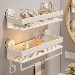 German Aora Suction Cup Bathroom Storage Rack, No-Drill Bathroom Sink Washstand Toilet Wall-Mounted Storage Shelf
