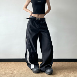 
Non-five deconstructed zipper three-bar American wide-leg pants for men and women draped trousers sports casual trousers