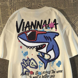 Heavyweight Pure Cotton Short-Sleeve T-Shirt for Men and Women with Faux Embroidery Print, Summer Youthful and Cool Everyday Wear ins American Style Top
