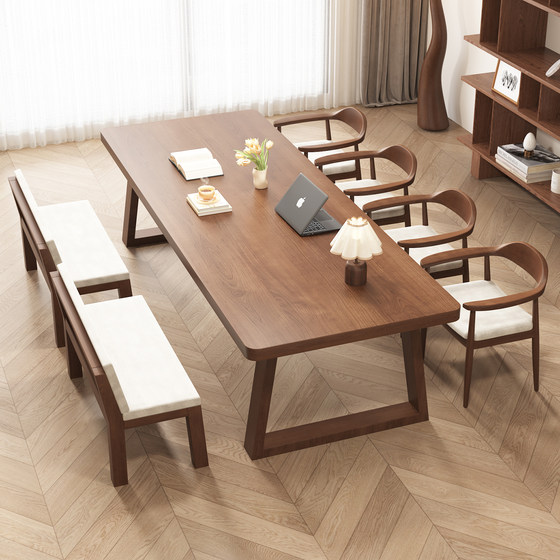 
Living room large long desk reading study table student home study desk pure solid wood large board desk integrated table