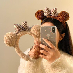Cute Bear Bow Autumn and Winter Headband Versatile Three-Dimensional Internet Celebrity Face Washing Animal Park Travel Photo Hairpin