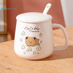 Ceramic Mug with Large Capacity, Cute Water Cup for Drinking Tea, Trendy for Men and Women, Household Milk and Coffee Cup with Lid