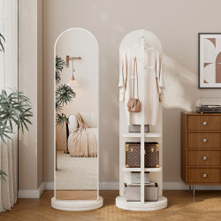 Rotating Full-Length Mirror, Floor-Standing Mirror for Home Use, Bedroom Storage Rack, Integrated Clothes and Hat Rack, Large Dressing Mirror