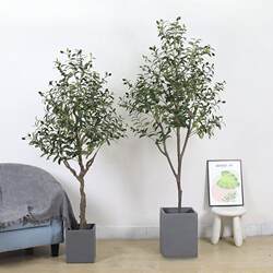 Nordic Large Artificial Plant, Trendy Olive Tree, Green Plant for Indoor Windowsill, Fake Tree, Floor-Standing Fake Potted Plant Decoration