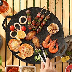 Outdoor Camping Grill Pan, Korean-Style Barbecue Plate, Cassette Stove Grill Pan, Iron Plate Barbecue Meat Pot, Household Maifan Stone Frying Pan