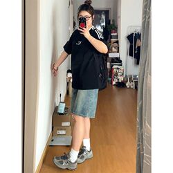 300 pounds plus size women's retro denim shorts women's summer new pants fat mm slimming loose five-point medium pants