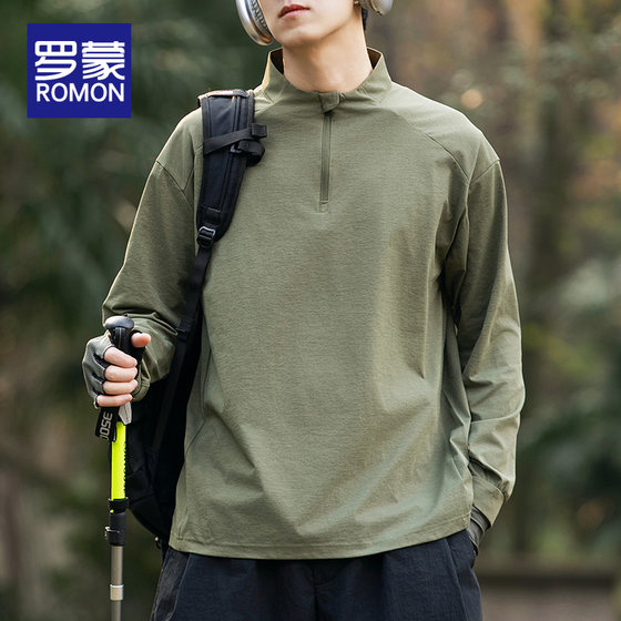
Romon pure cotton long-sleeved T-shirt men's spring and autumn new stand-up collar mountaineering suit men's sports and leisure sweatshirt men's clothing