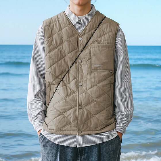 Autumn and winter plus cotton layering artifact for men's simple casual and lightweight thermal inner vest cardigan work vest top