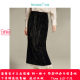 Inman velvet spliced ​​press-pleated hem skirt 2025 spring women's new high-waisted slim A-line long skirt
